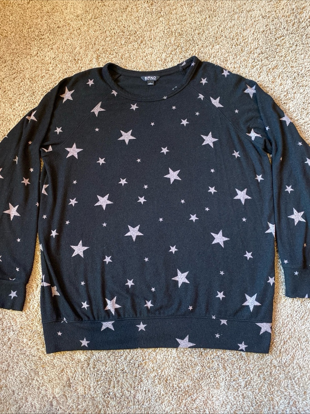 BUFFALO DAVID BITTON Soft Loose Fit Sweater Women's L Black Star Print Festive